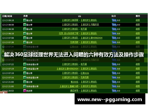 解决360足球经理世界无法进入问题的六种有效方法及操作步骤