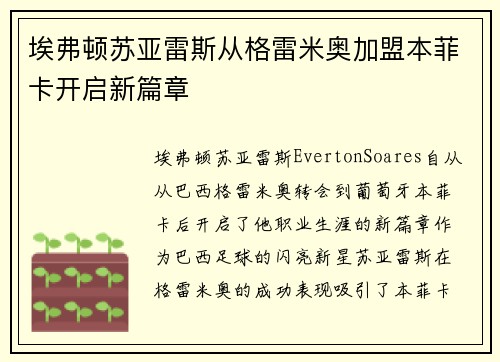 埃弗顿苏亚雷斯从格雷米奥加盟本菲卡开启新篇章 埃弗顿苏亚雷斯从格雷米奥加盟本菲卡开启新篇章